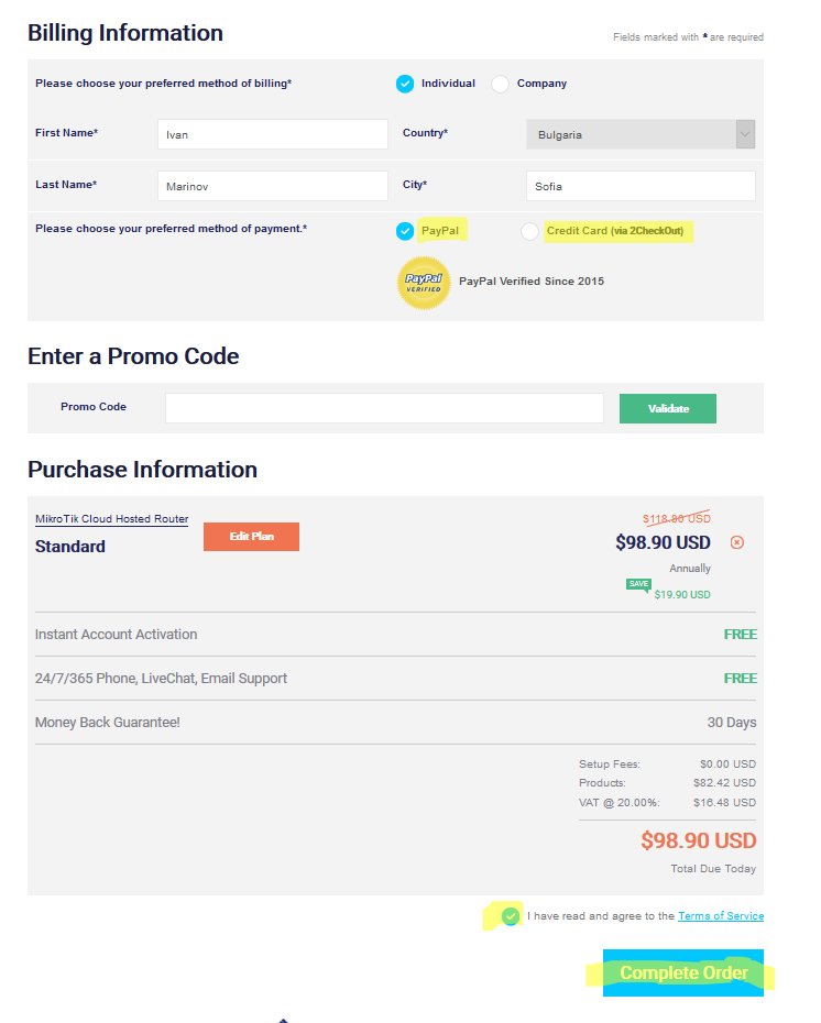 BGOcloud Payment - Billing Information