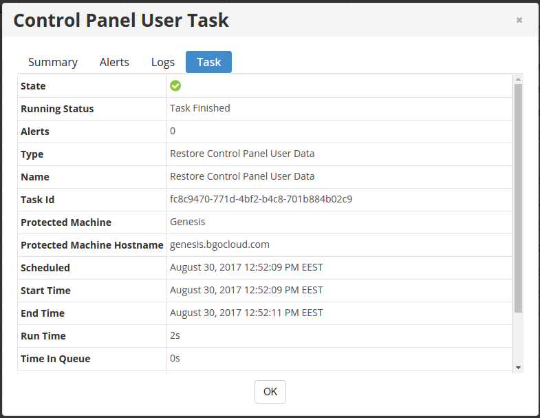 Control Panel User Task - Task tab