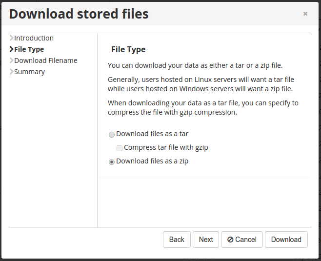 Download stored files - File Type