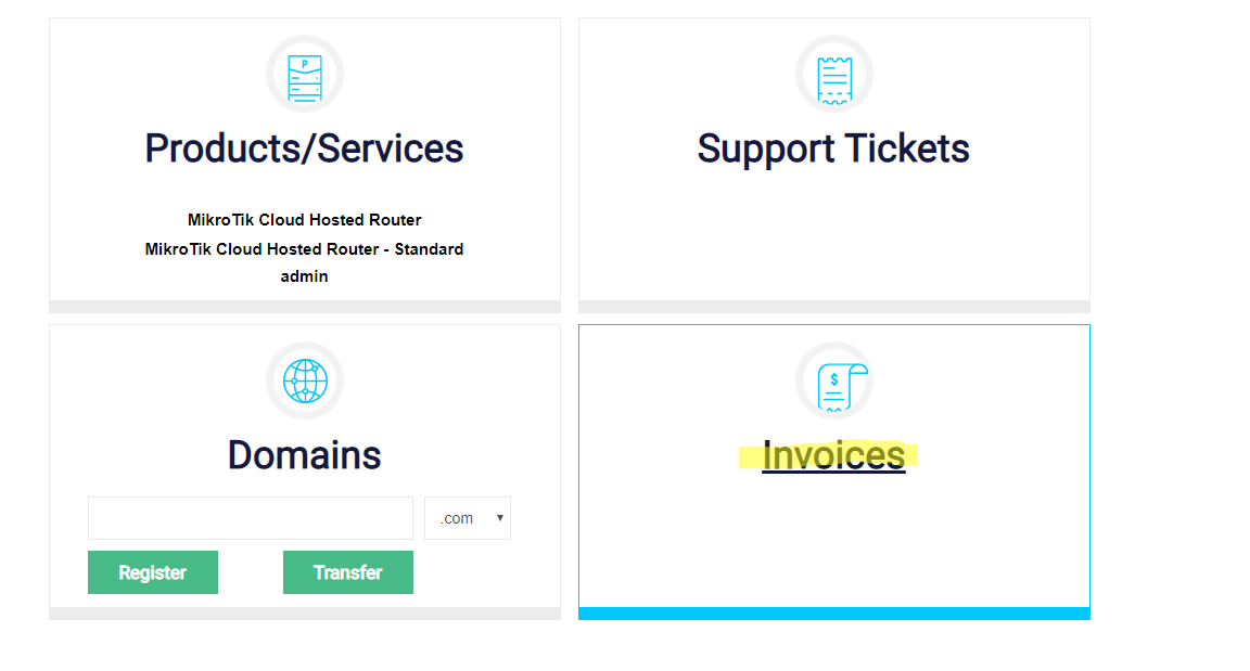 BGOcloud Account Invoices Menu