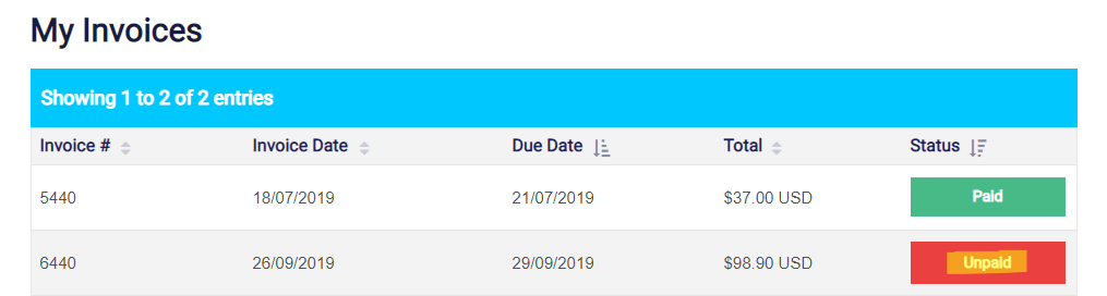 BGOcloud account - my Invoices