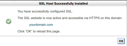 SSL Host Successfully Installed window