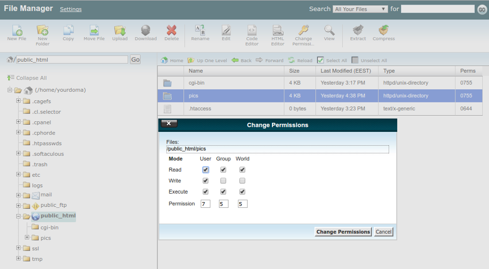 cPanel file manager