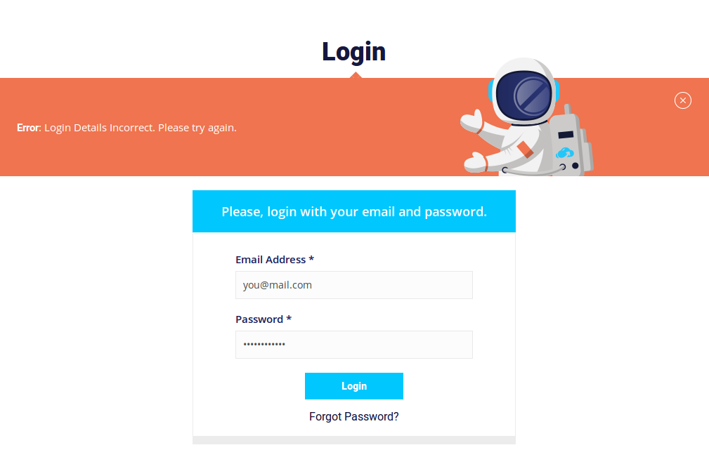 BGOcloud Forgotten Password page
