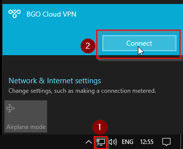 Windows network flyout with VPN connection