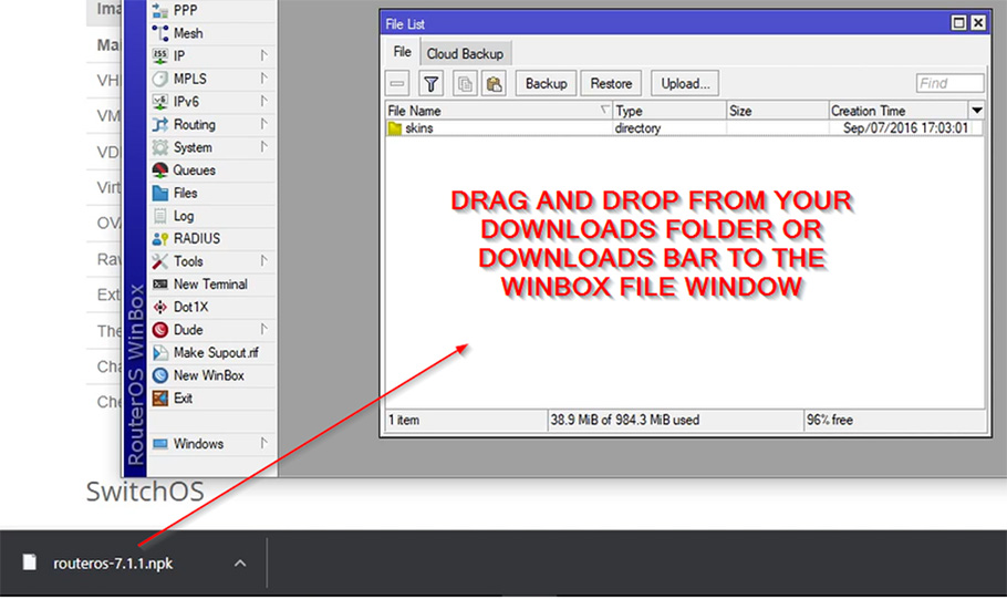 Dragging the file to the Winbox Files Window