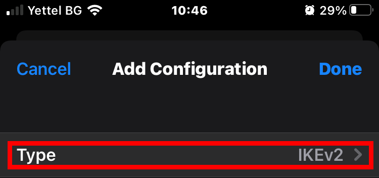 iPhone IOS VPN Configuration Type