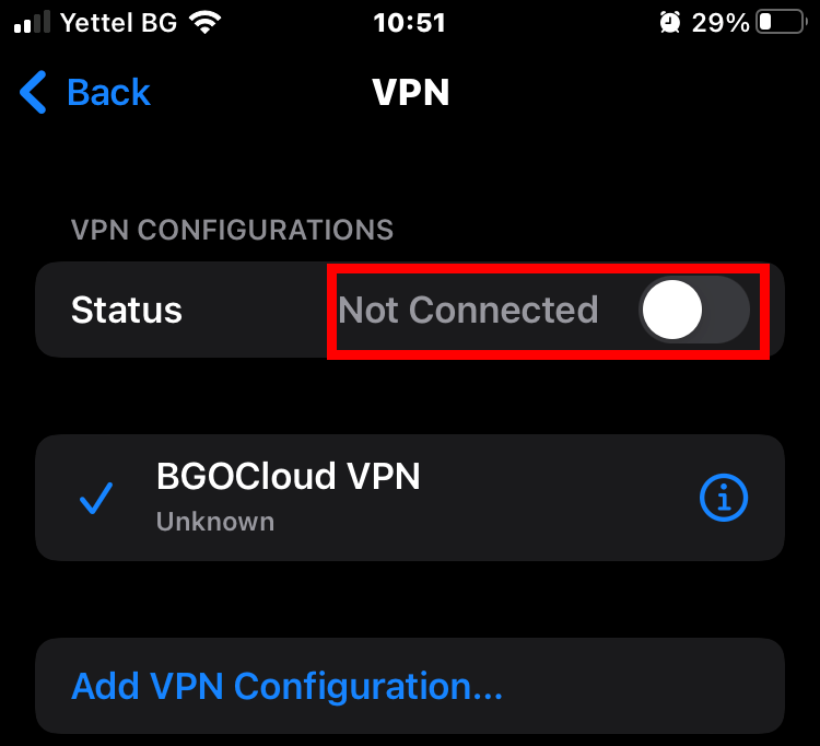 iPhone IOS VPN turning on