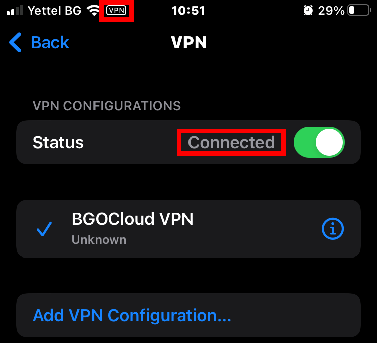 iPhone IOS VPN connected