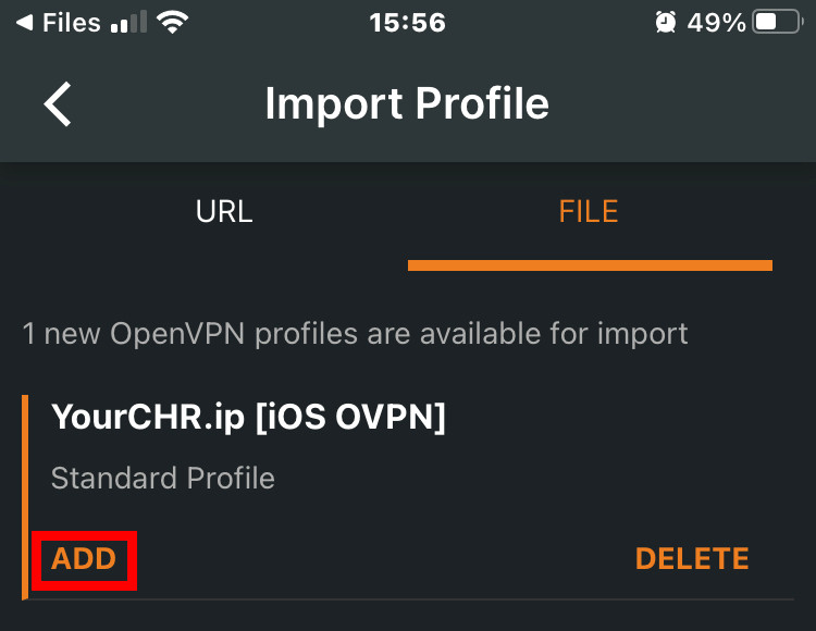 iPhone iOS OpenVPN profile Import