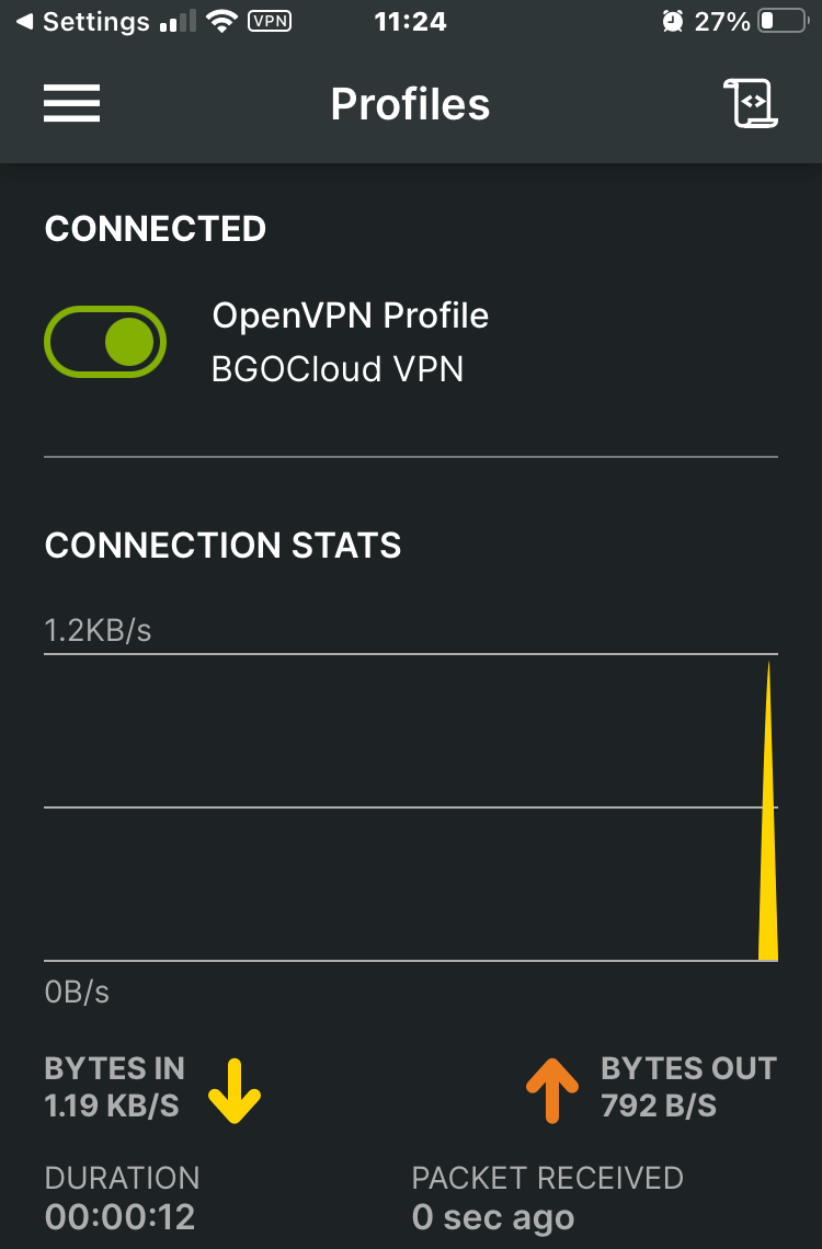 iPhone connected to the OpenVPN server