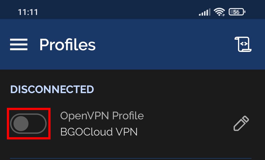 The imported OpenVPN Configuration