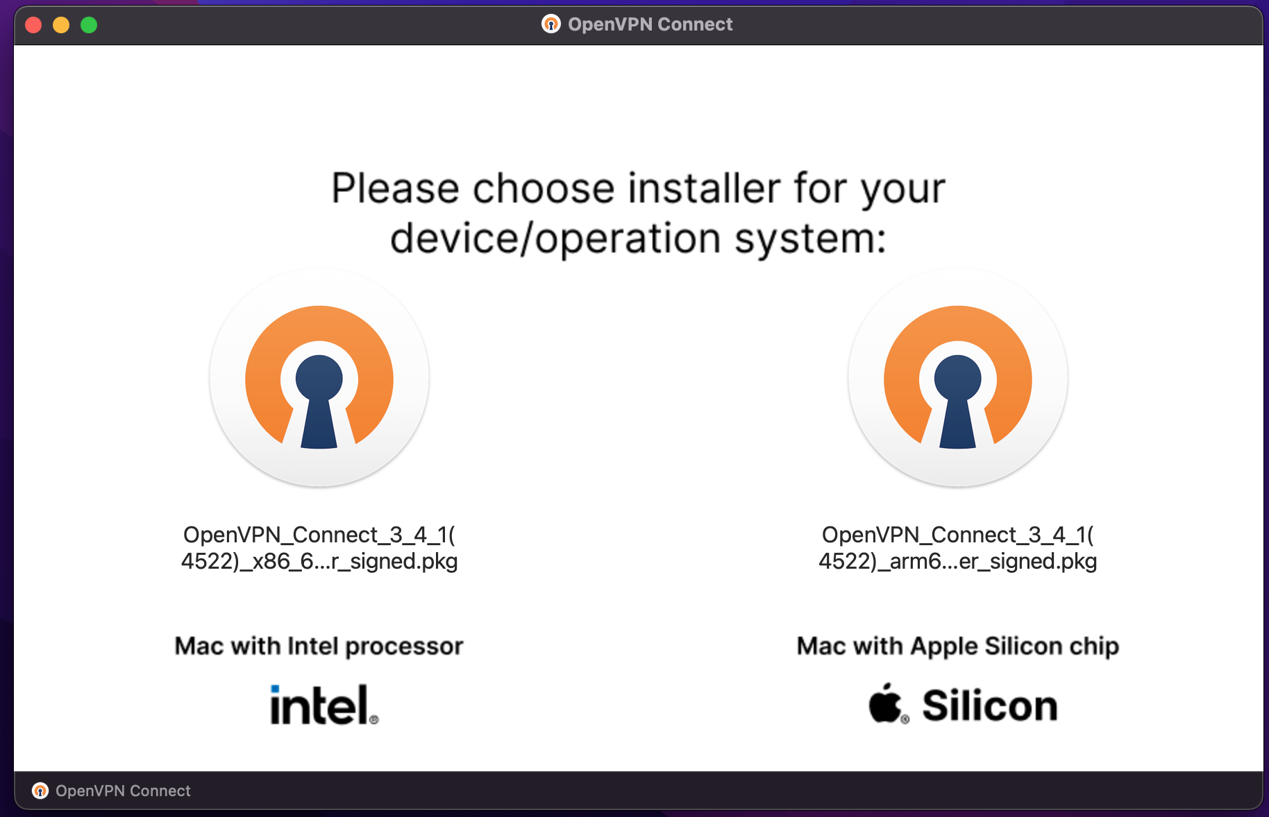 Please choose installer for your device/operation system