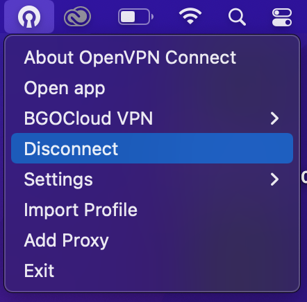 MacOS OpenVPN icon at the taskbar