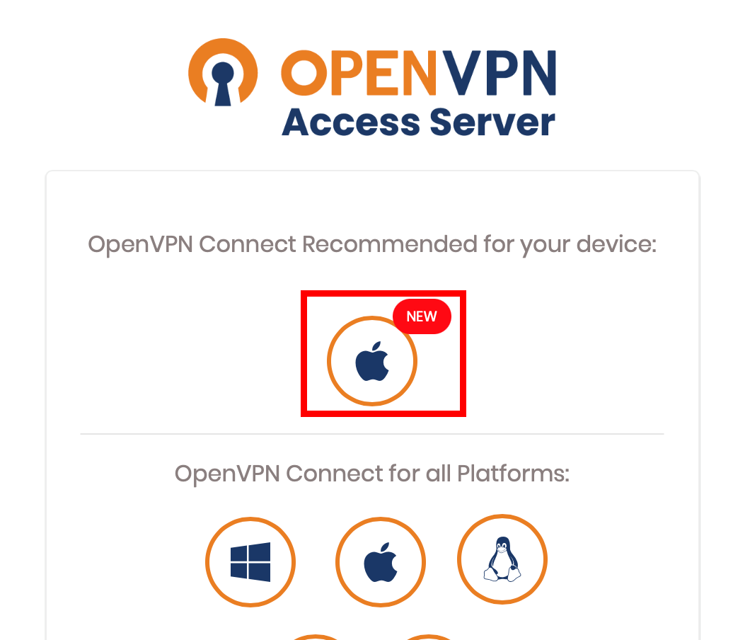 OpenVPN AS interface, selecting the apple Icon