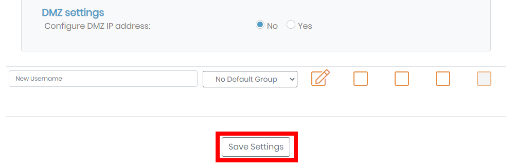 Clicking on save settings