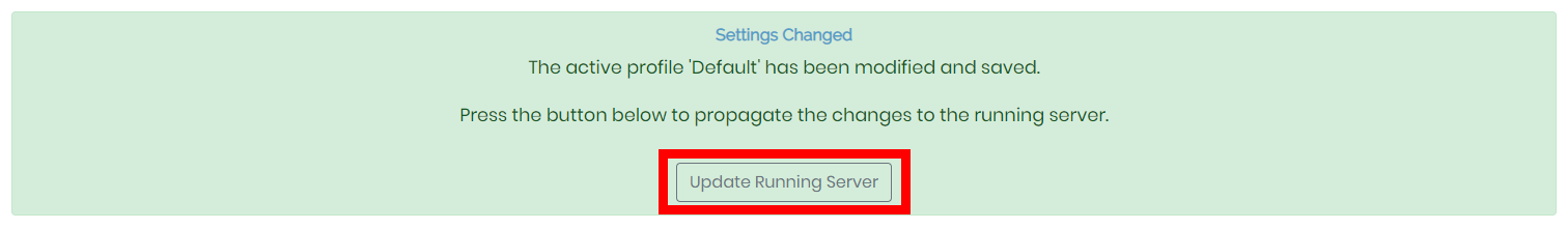 Clicking on update running server