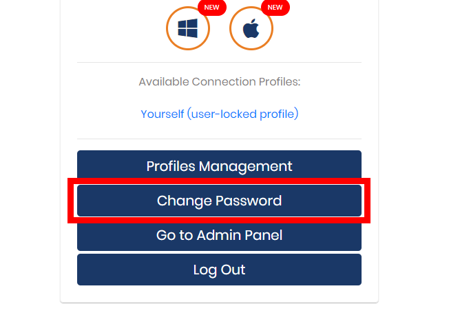 Clicking on Change Password