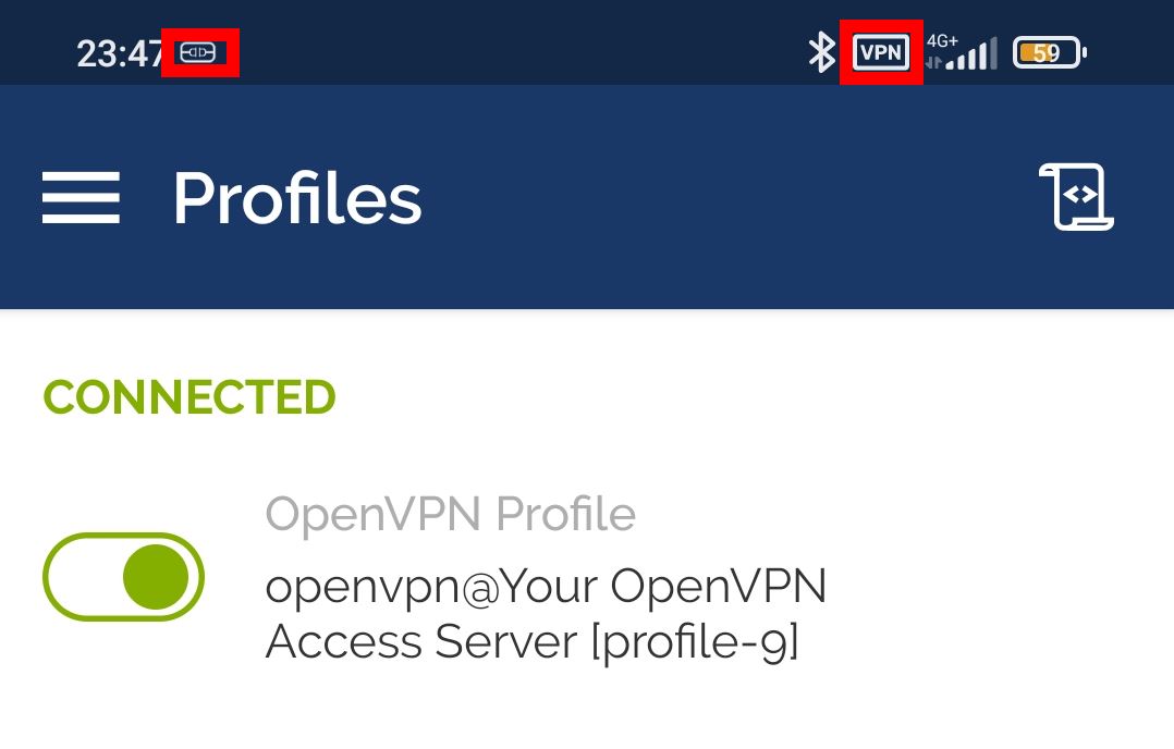 Android connected to the BGOCloud OpenVPN AS server