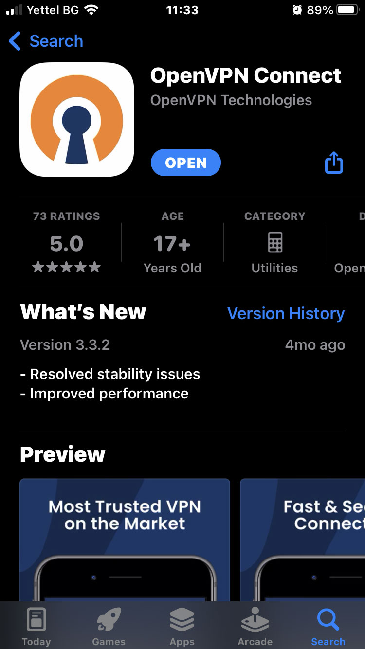OpenVPN Connect on the Apple Appstore