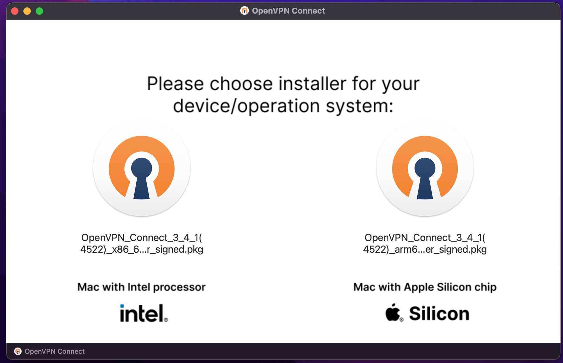 OpenVPN installer with Intel and Apple silicon packages