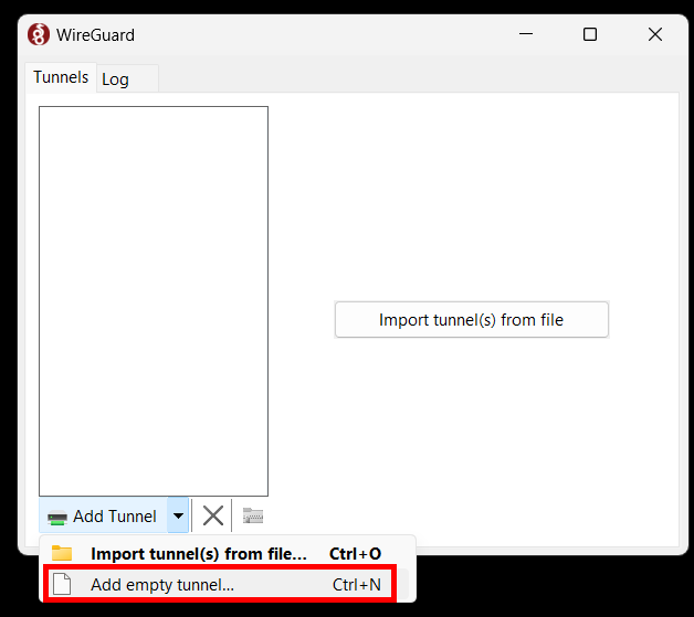 Creating an empty tunnel in WireGuard Windows APP