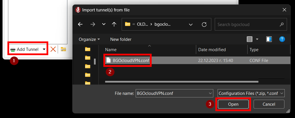 Importing the tunnel from a file