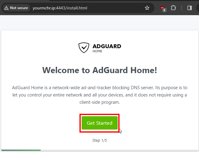 Accessing and starting Adguard Home setup