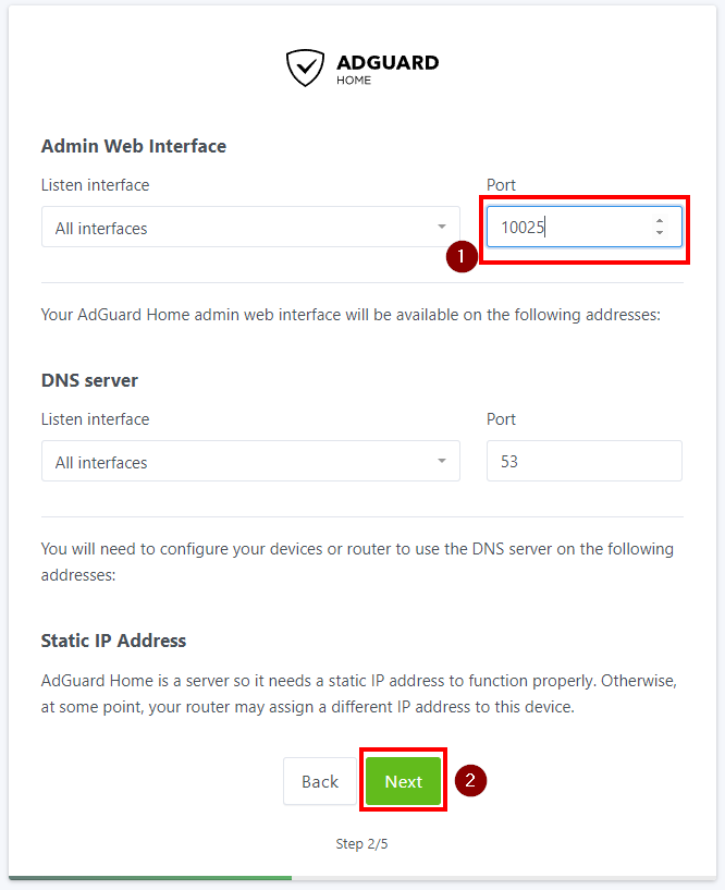 Setting Adguard Home Web interface port