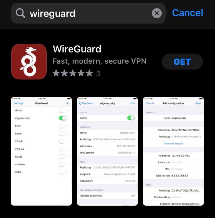 Official WireGuard client for iOS in Apple Appstore