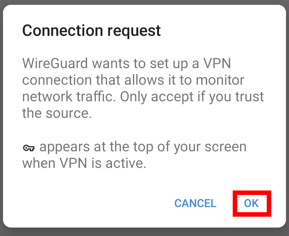 Android VPN connection warning