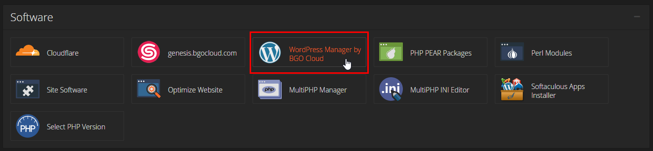 Softaculous WordPress Manager button
