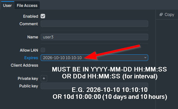 Setting the expiration of the user