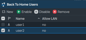 Enabling and disabling user