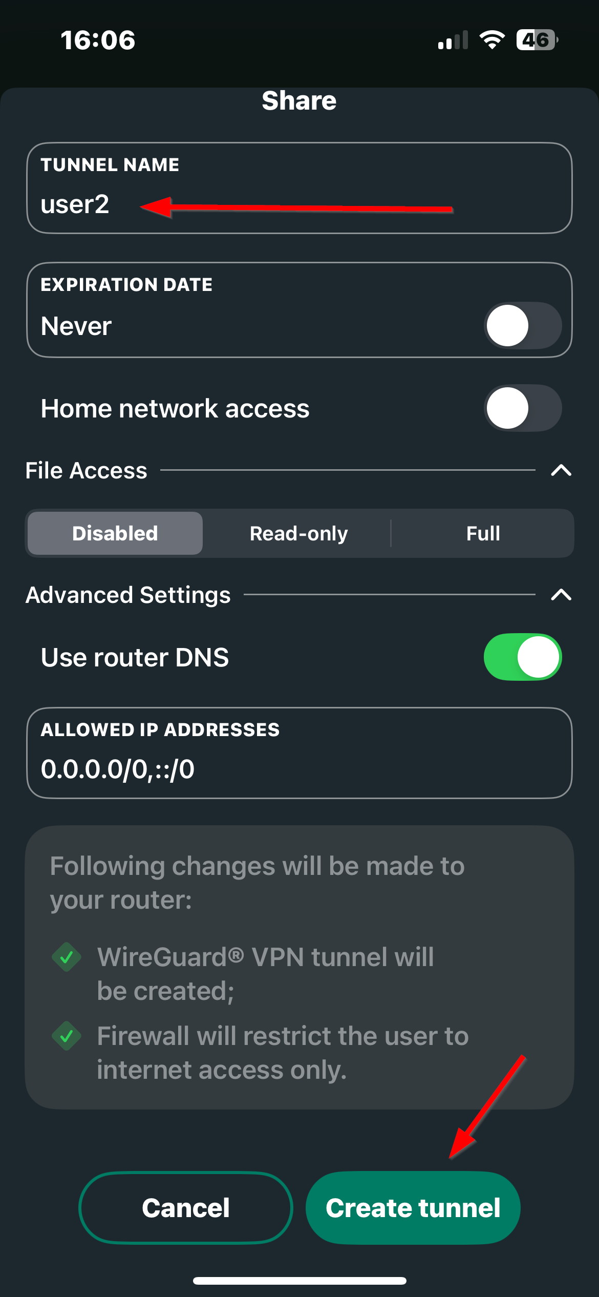 Creating a new user with default settings