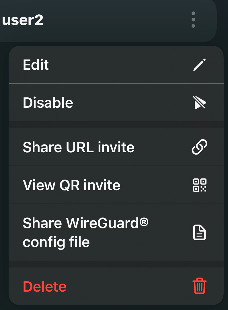 User management options.