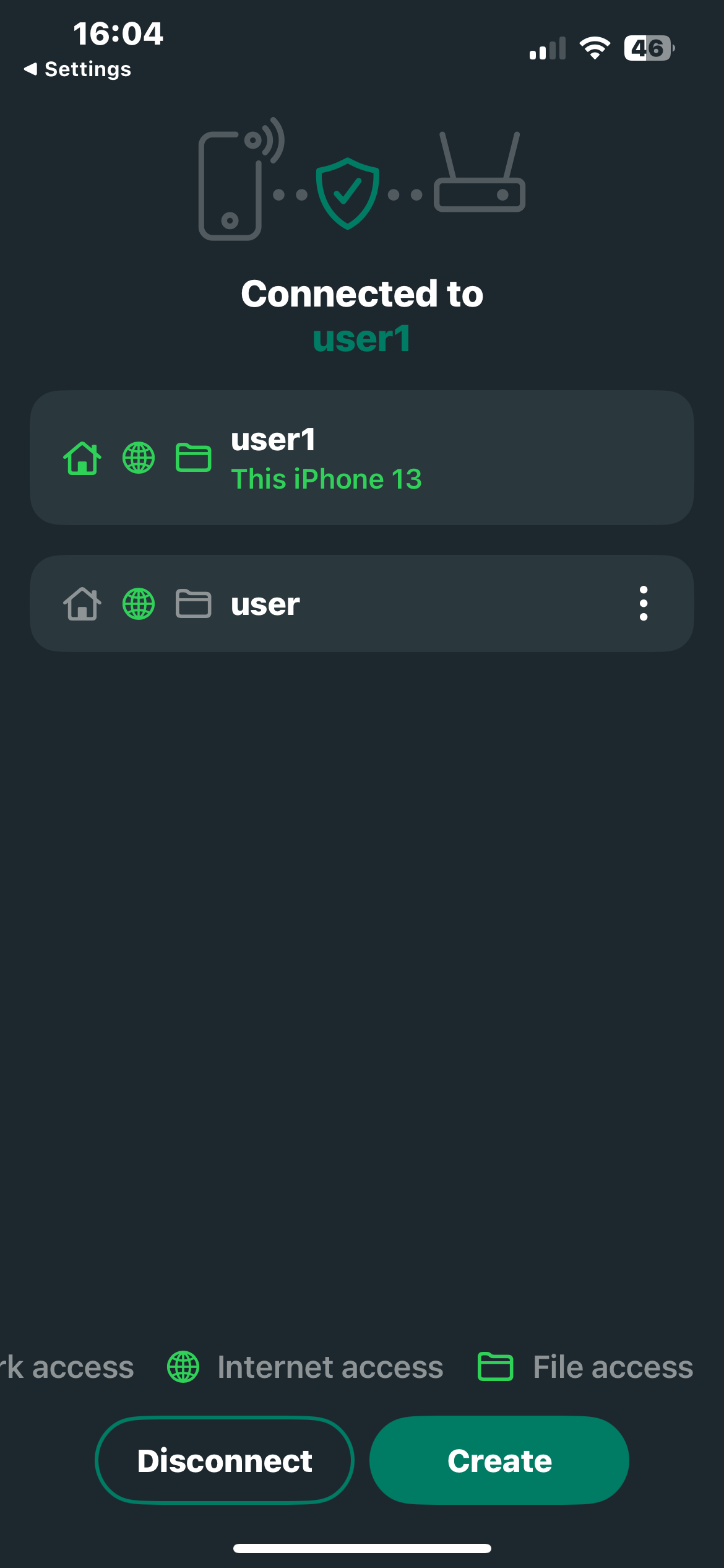 BTH user management screen