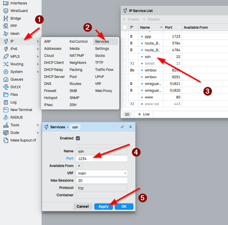 How to change Mikrotik ssh from Winbox