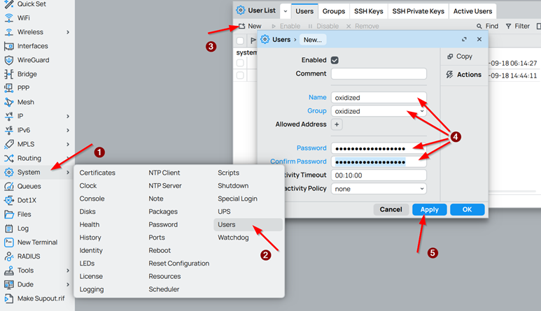 Adding a user with a restricted group MikroTik