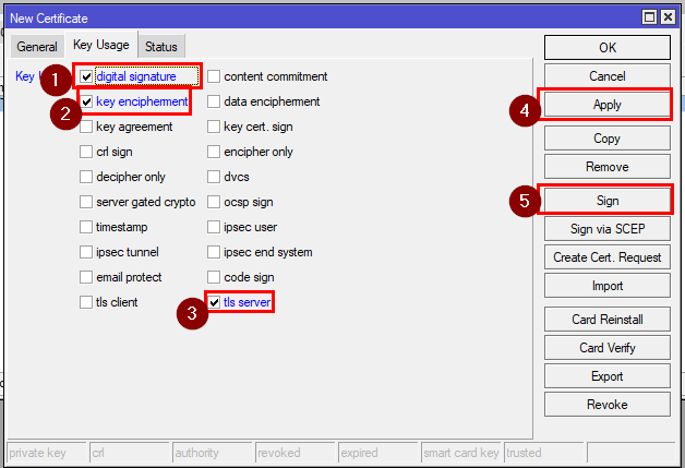 OpenVPN Server Certificate Key Usage tab