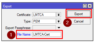 Exporting LMTCA certificate